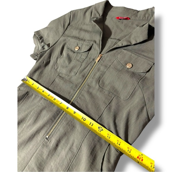 Guess Olive Green Military Style Rolled Hem Gold Zip Front Pockets Romper - Picture 5 of 16